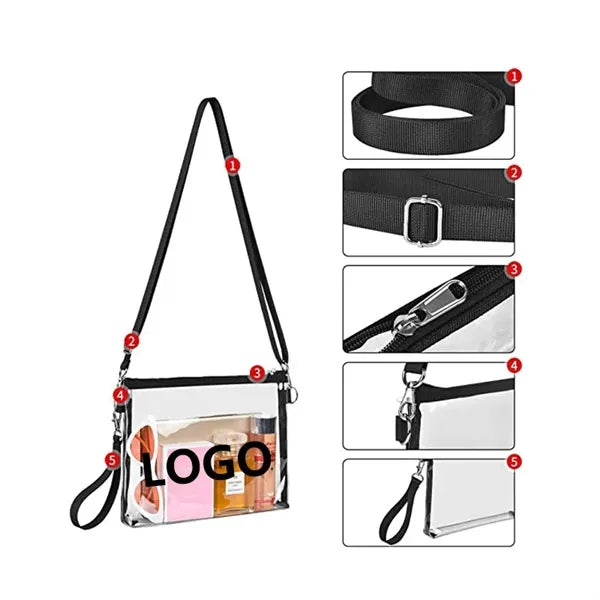 Clear PVC Crossbody Bag - Waterproof Stadium Approved Sling