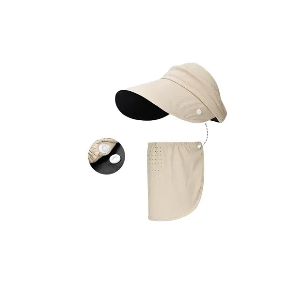 Wide Brim Sun Hat with Removable Face Cover Windproof Rope