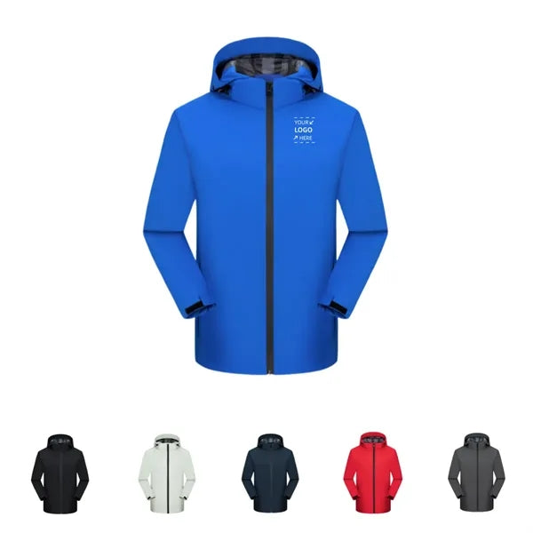 Unisex Waterproof Hooded Jacket Full Zip Windbreaker