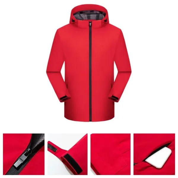 Unisex Waterproof Hooded Jacket Full Zip Windbreaker