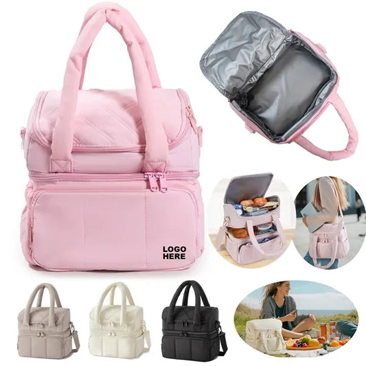 Women's Quilted Puffer Double-Deck Lunch Bag