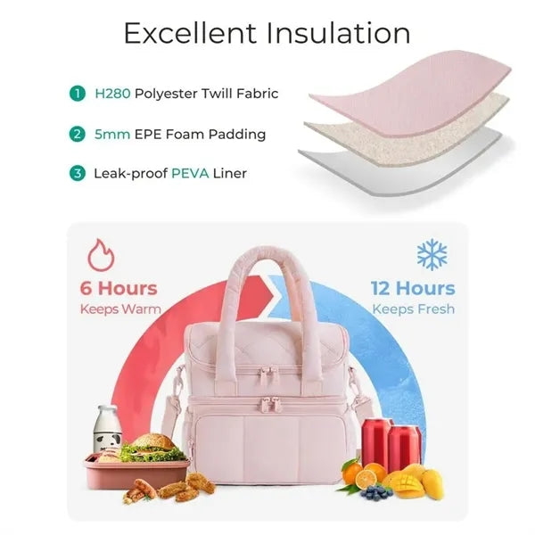 Women's Quilted Puffer Double-Deck Lunch Bag