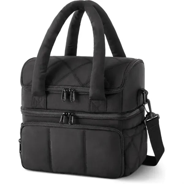 Women's Quilted Puffer Double-Deck Lunch Bag