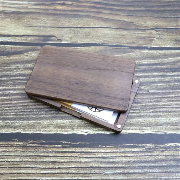 Magnetic Closure Black Walnut Portable Business Card Holder