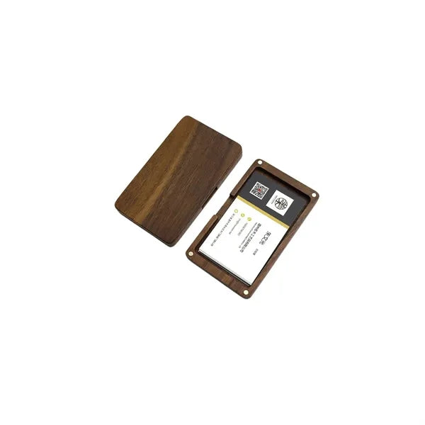 Magnetic Closure Black Walnut Portable Business Card Holder