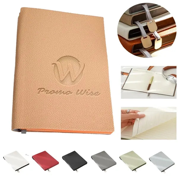 A5 PU Leather Thick Paper Lay-Flat Bookmark Lychee Notebook