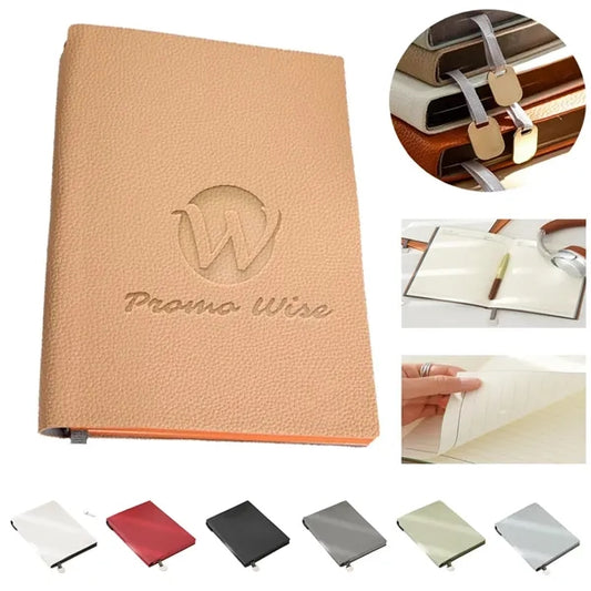 A5 PU Leather Thick Paper Lay-Flat Bookmark Lychee Notebook