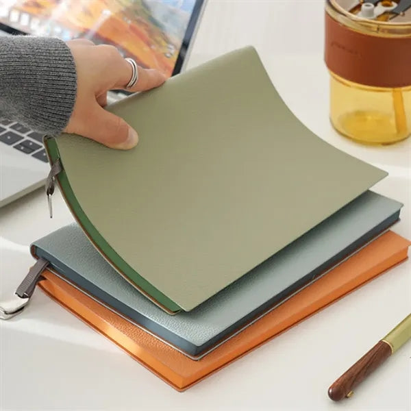 A5 PU Leather Thick Paper Lay-Flat Bookmark Lychee Notebook