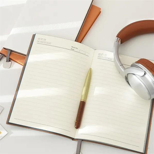 A5 PU Leather Thick Paper Lay-Flat Bookmark Lychee Notebook
