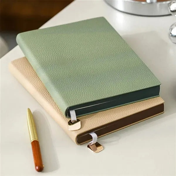A5 PU Leather Thick Paper Lay-Flat Bookmark Lychee Notebook