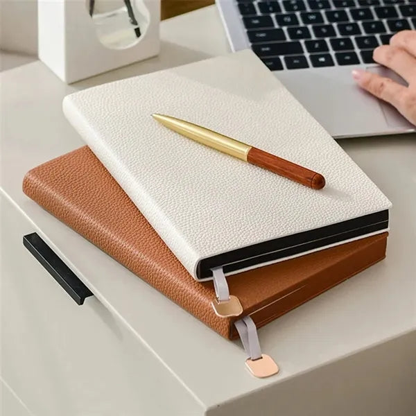A5 PU Leather Thick Paper Lay-Flat Bookmark Lychee Notebook