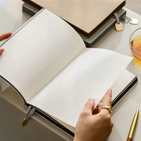A5 PU Leather Thick Paper Lay-Flat Bookmark Lychee Notebook