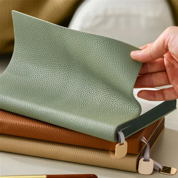 A5 PU Leather Thick Paper Lay-Flat Bookmark Lychee Notebook