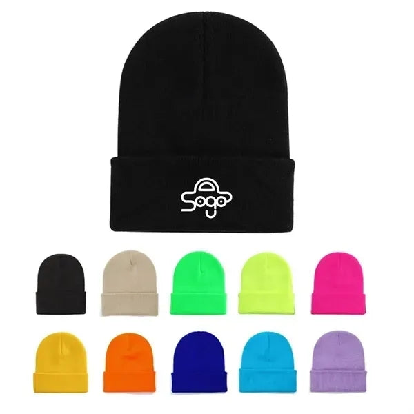 Warm Cozy Embroidery Knitted Cuffed Beanie