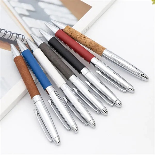 Anti-Slip Fine Point Twist PU Leather Wrapped Ballpoint Pen