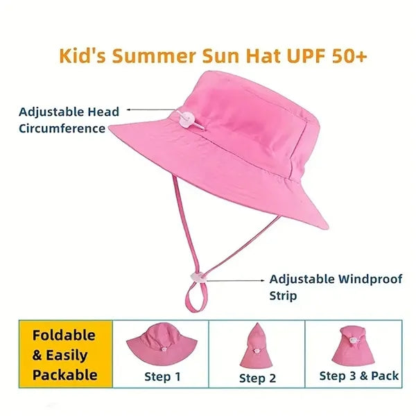 Foldable Kids' Breathable Sun Hat with Adjustable Chin Strap