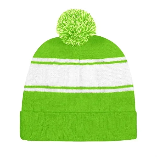 Acrylic Knit Beanie Cap With Pom