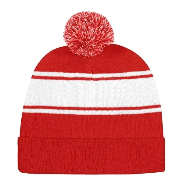 Acrylic Knit Beanie Cap With Pom