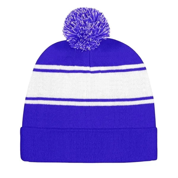 Acrylic Knit Beanie Cap With Pom