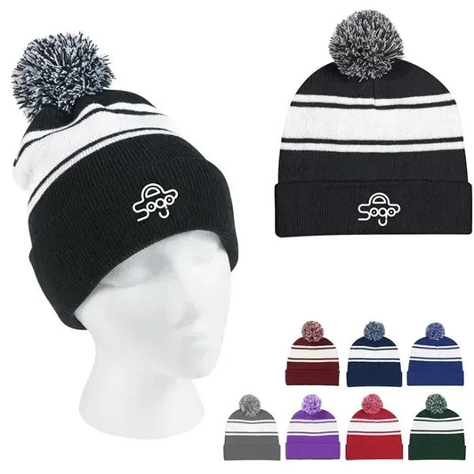 Acrylic Knit Beanie Cap With Pom