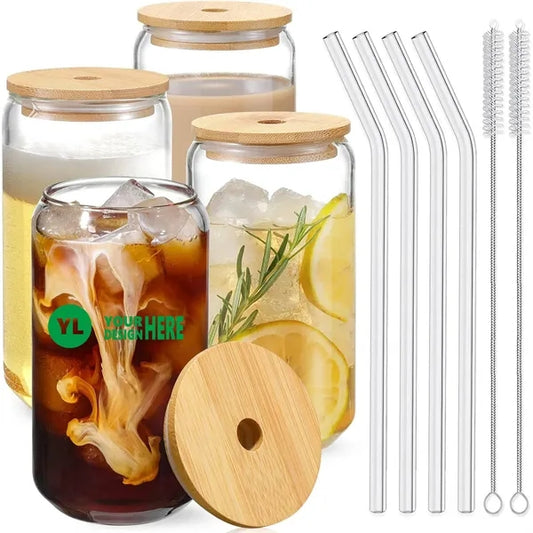16oz Drinking Glasses With Bamboo Lids