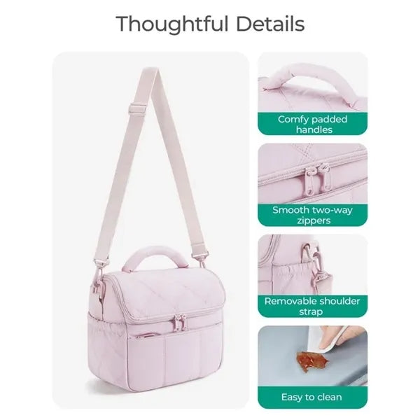 Puffy Insulated Lunch Bag for Women with Adjustable Strap