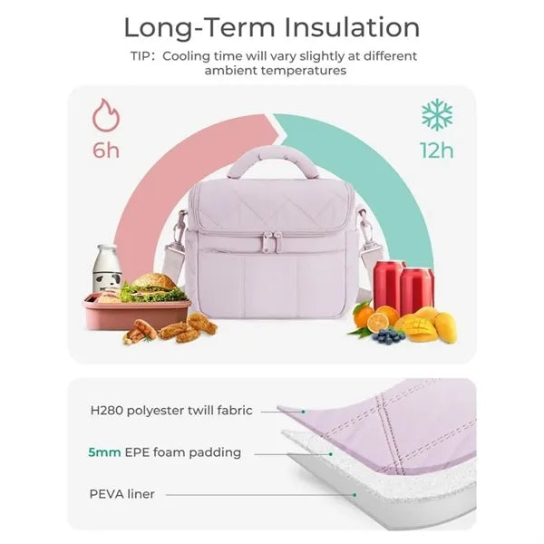 Puffy Insulated Lunch Bag for Women with Adjustable Strap