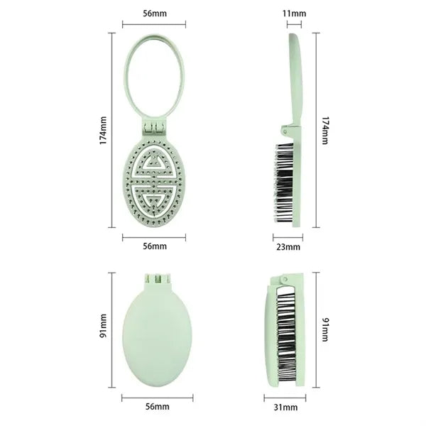 Foldable Travel Hair Brush With Mirror