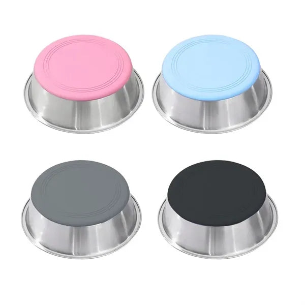 Rubber Base Stainless Steel Dog Bowls 16oz