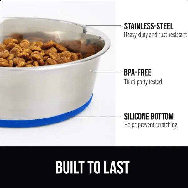 Rubber Base Stainless Steel Dog Bowls 16oz