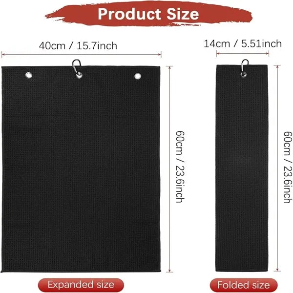 24 in x 16 in Golf Towel -Tri-Fold Microfiber Waffle Pattern