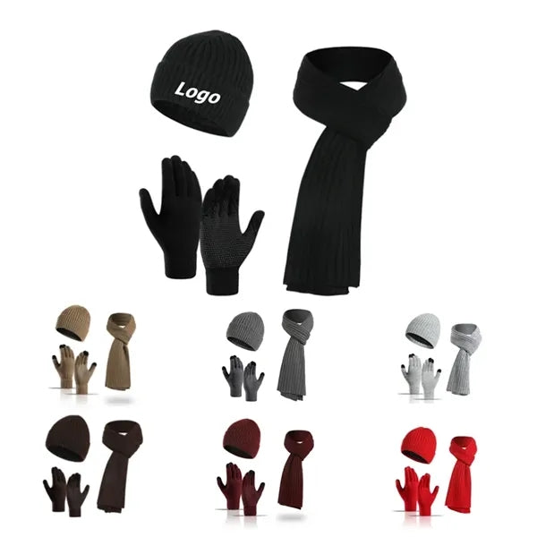 Winter Knit Hat Touchscreen Glove Scarf Set for Men Women