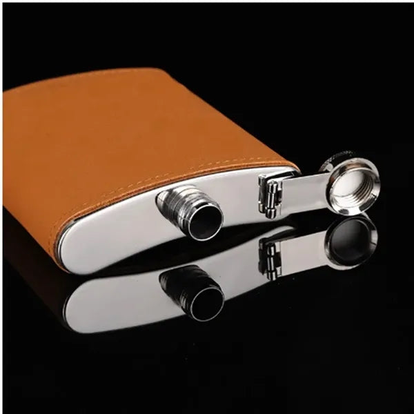 6Oz Leather Flask With Stainless Steel For Men