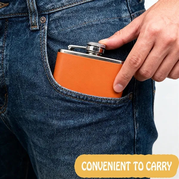6Oz Leather Flask With Stainless Steel For Men