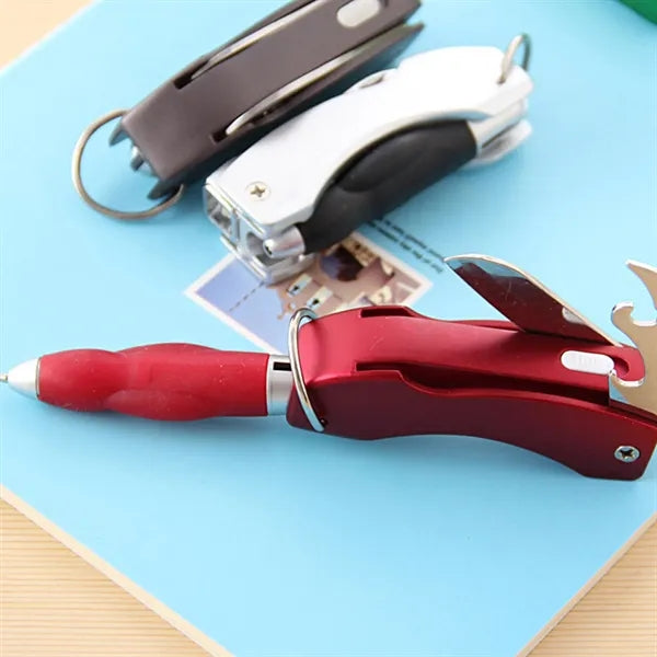 Multi-Function LED Tool Keychain With Pen and Opener