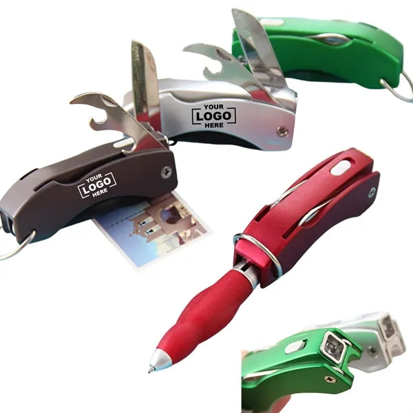 Multi-Function LED Tool Keychain With Pen and Opener