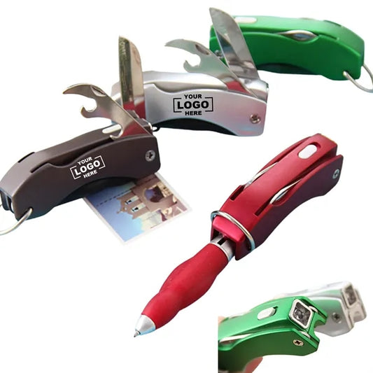 Multi-Function LED Tool Keychain With Pen and Opener