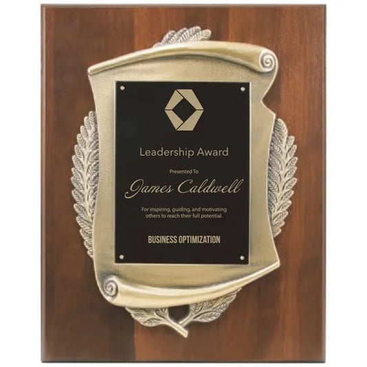 12" x 15" Genuine Walnut Plaque w/ Scroll Frame & Plate