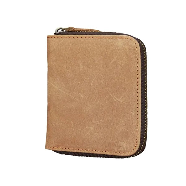 Slim Crazy Horse Leather RFID Wallet with Coin Compartment