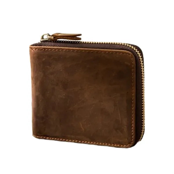Slim Crazy Horse Leather RFID Wallet with Coin Compartment