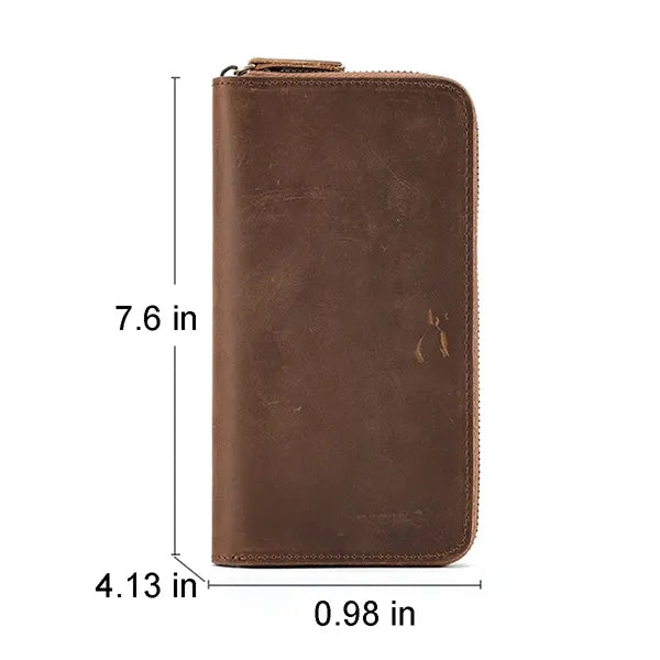 Genuine Leather RFID Blocking Zipper Around Long Wallet