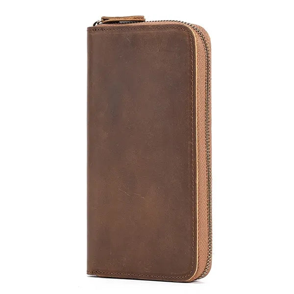 Genuine Leather RFID Blocking Zipper Around Long Wallet