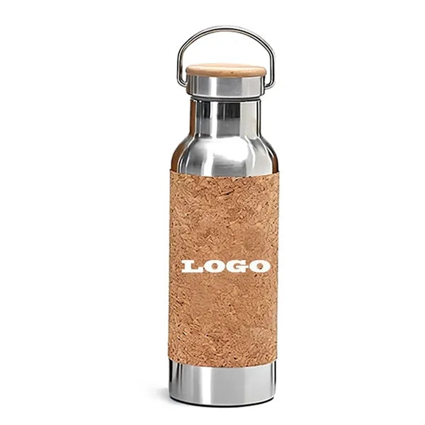 Wide-Mouth Insulated Sports Bottle With Cork Fabric Sleeve