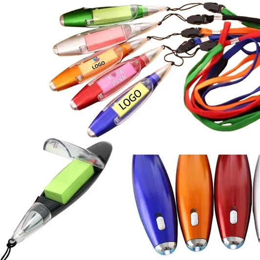 3-in-1 Lanyard Pen with Light and Notepad