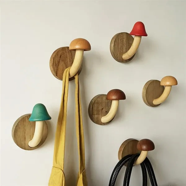 Multi-Purpose Strong Hold Adhesive Wooden Mushroom Hooks