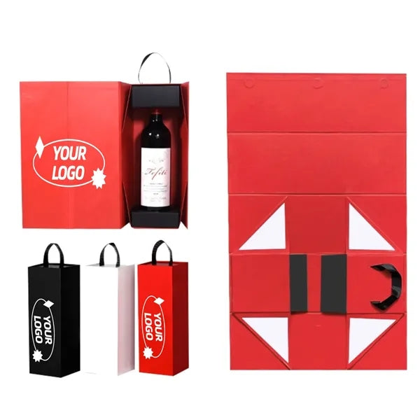 Luxury Single Bottle Wine Gift Box With Handle And Magnetic
