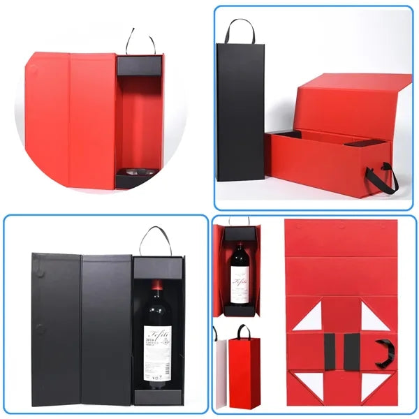 Luxury Single Bottle Wine Gift Box With Handle And Magnetic