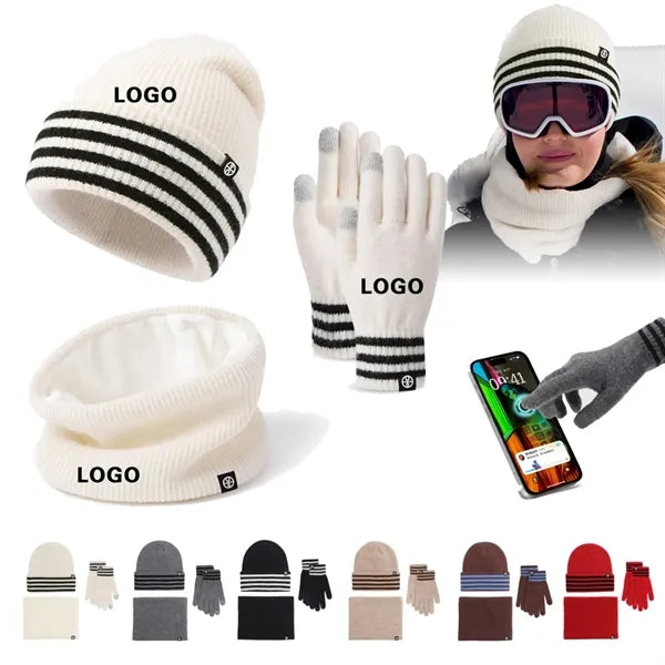 Winter Beanie Hat Scarf Gloves Set
