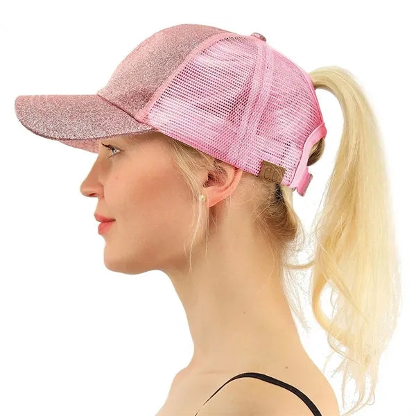Glitter Sequin Baseball Cap with Mesh