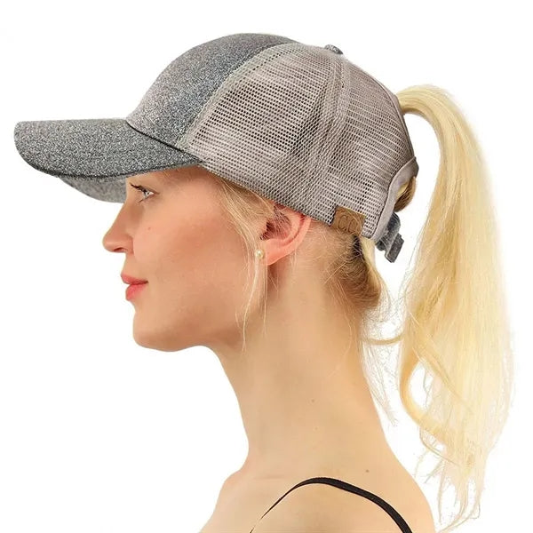 Glitter Sequin Baseball Cap with Mesh
